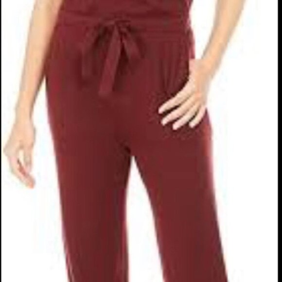 ALFANI Sz L Soft Knit Faux Wrap Drawstring Cuffed High Rise Pockets Jumpsuit - Picture 2 of 8